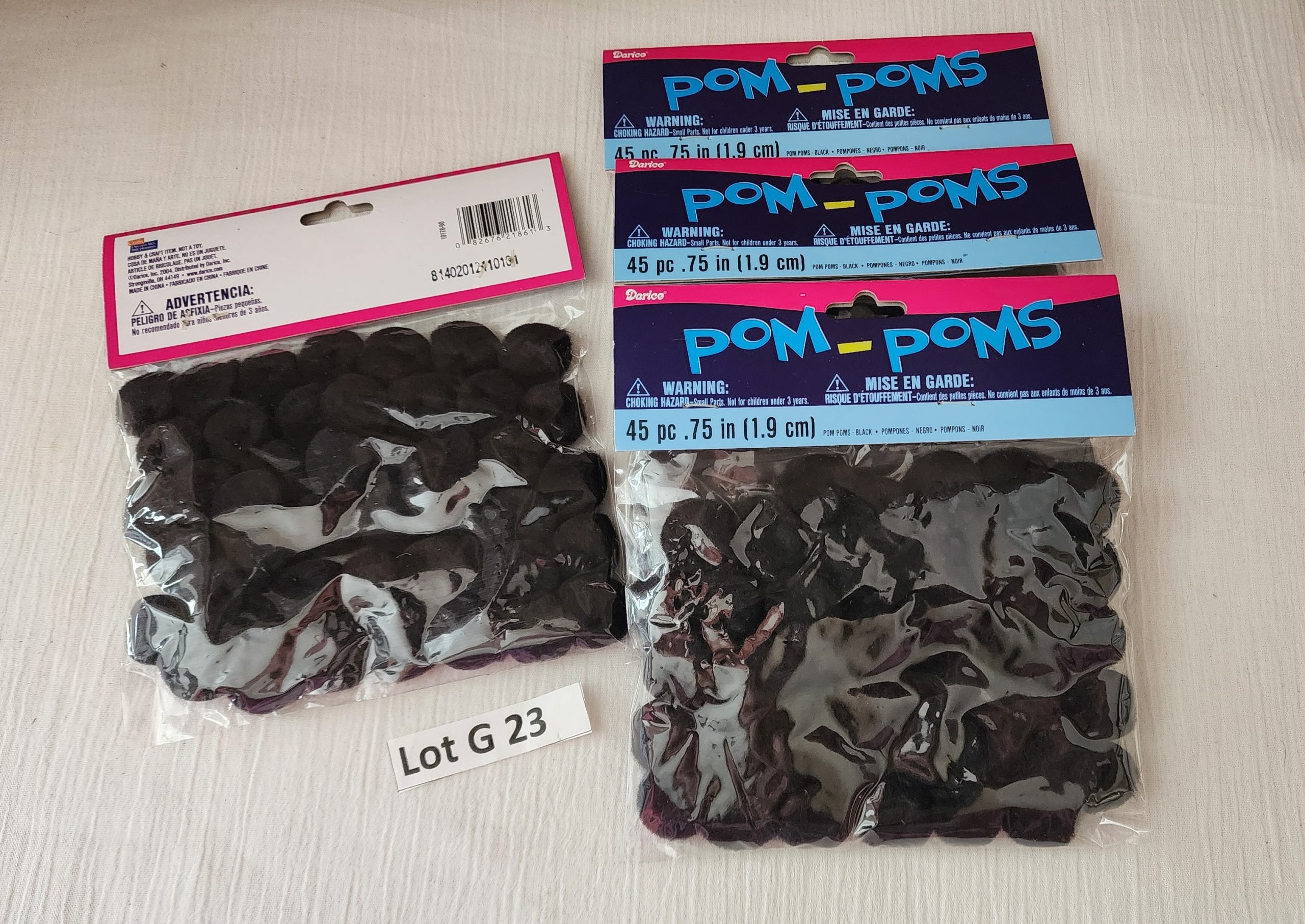 Darice Pom-Poms Black .75 in  4 packages 45 pc per package - Lot G 23