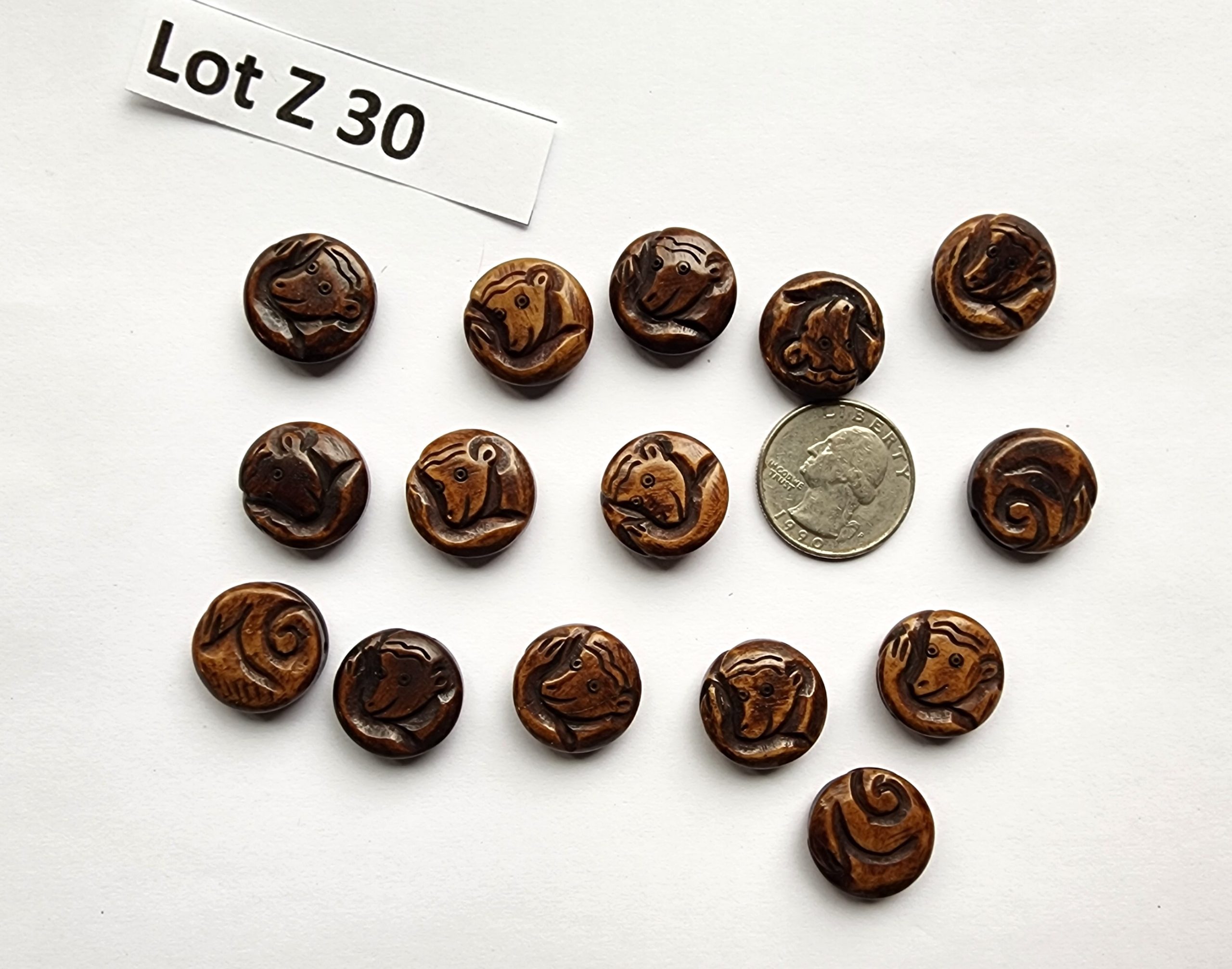 Carved Bone Monkey Beads - 15 beads Lot Z 30